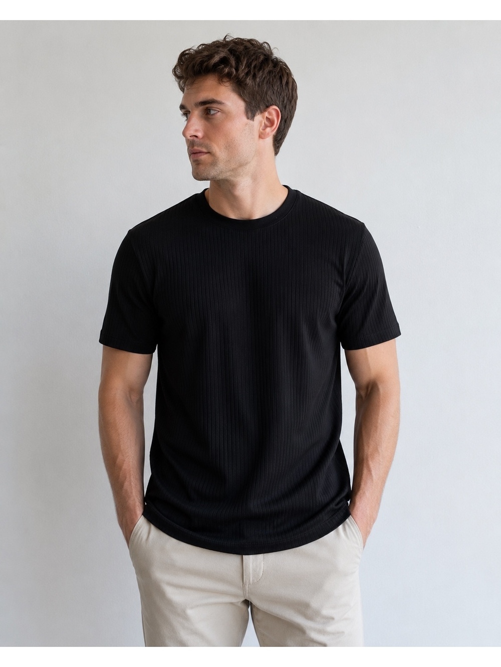 Perry Ellis Men’s Black Ribbed Stretch Crewneck T-Shirt Size Medium